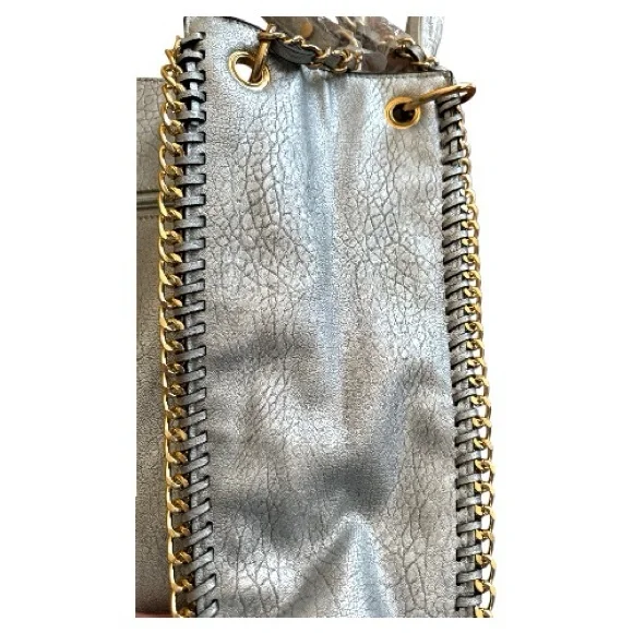 Silver & Gold Tone Chain-Trimmed Shoulder Bag - Picture 6 of 11